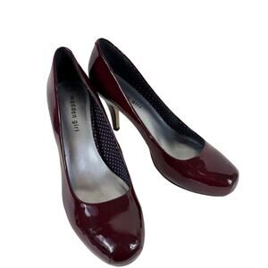 Madden Girl Getta Faux Patent Leather Burgundy Maroon Slip On Pump Heels Size 9